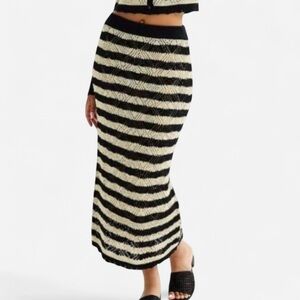 Freshman 1996 Striped Black and Cream Knit Maxi Skirt